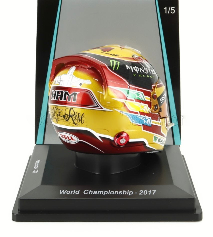 1/5 SPARK-MODEL BELL HELMET - CASCO HELMET F1 LEWIS HAMILTON WORLD CHAMPION TEAM AMG PETRONAS W08 N 44 WINNER MEXICO GP 2017 - YELLOW