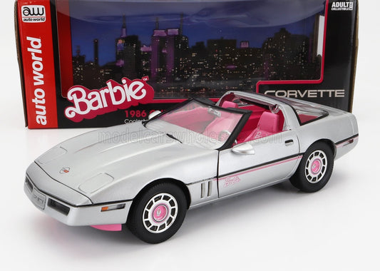 1/18 AUTOWORLD CHEVROLET - CORVETTE SPIDER OPEN 1986 - BARBIE MOVIE- SILVER PINK - HITMAN GREY LIMITED EDITION