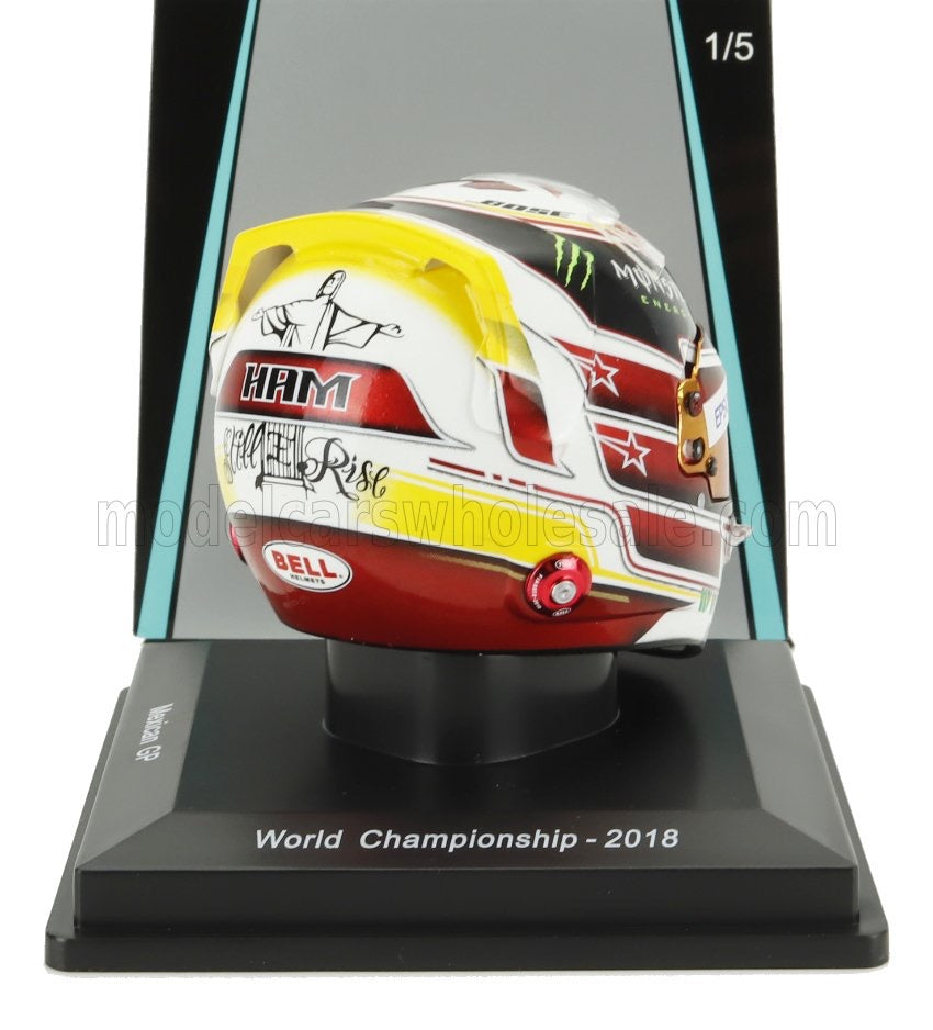 1/5 SPARK-MODEL BELL HELMET - CASCO HELMET F1 LEWIS HAMILTON WORLD CHAMPION TEAM AMG PETRONAS W09 N 44 4th MEXICO GP 2018 - WHITE BLACK RED