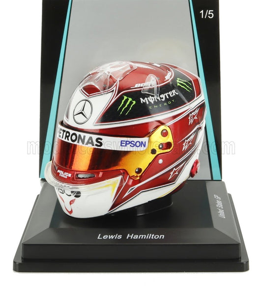 1/5 SPARK-MODEL BELL HELMET - CASCO HELMET F1 LEWIS HAMILTON WORLD CHAMPION TEAM AMG PETRONAS W10 N 44 2nd USA GP 2019 - RED WHITE