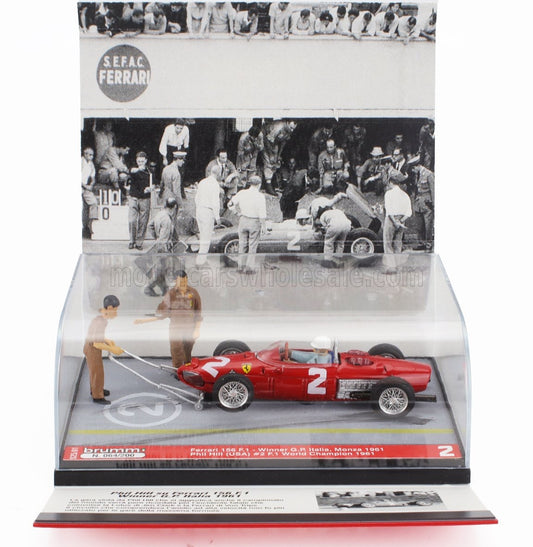 1/43 BRUMM PROM FERRARI - F1 DIORAMA 156 N 2 WORLD CHAMPION WINNER ITALY MONZA GP WITH FIGURES 1961 PHIL HILL - RED