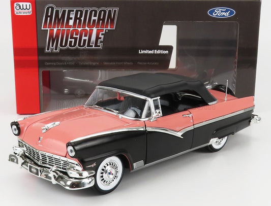 1/18 AUTOWORLD FORD USA - FAIRLANE SUNLINER CABRIOLET OPEN 1956 - BLACK PINK LIMITED EDITION