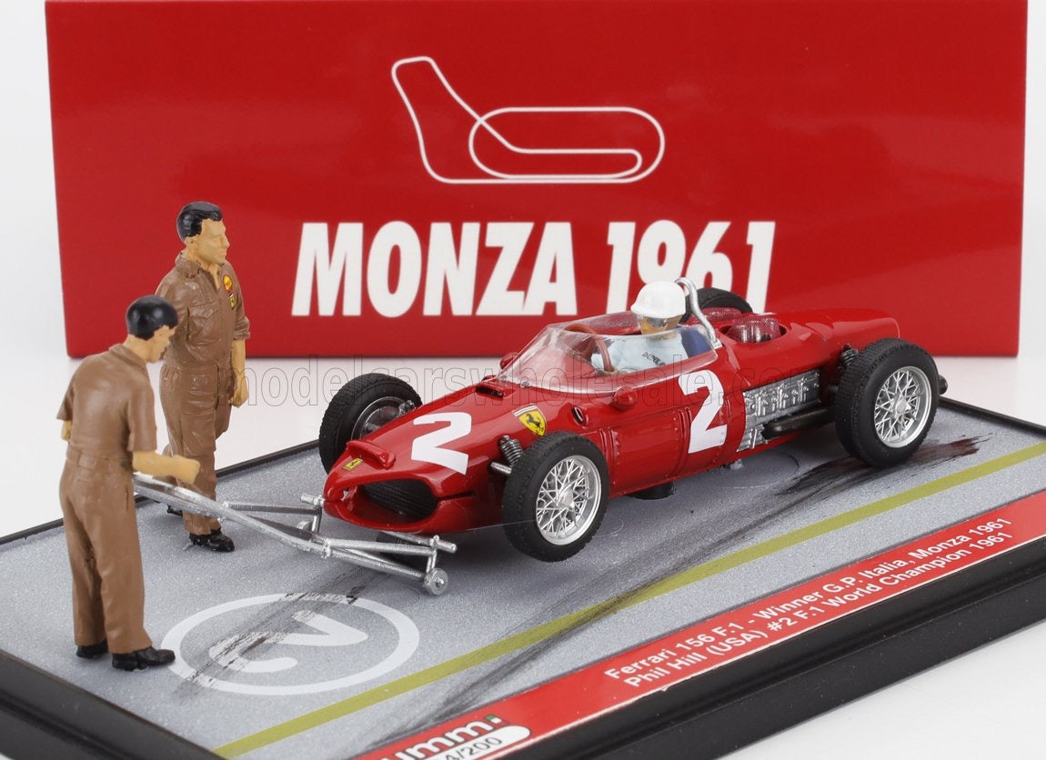 1/43 BRUMM PROM FERRARI - F1 DIORAMA 156 N 2 WORLD CHAMPION WINNER ITALY MONZA GP WITH FIGURES 1961 PHIL HILL - RED