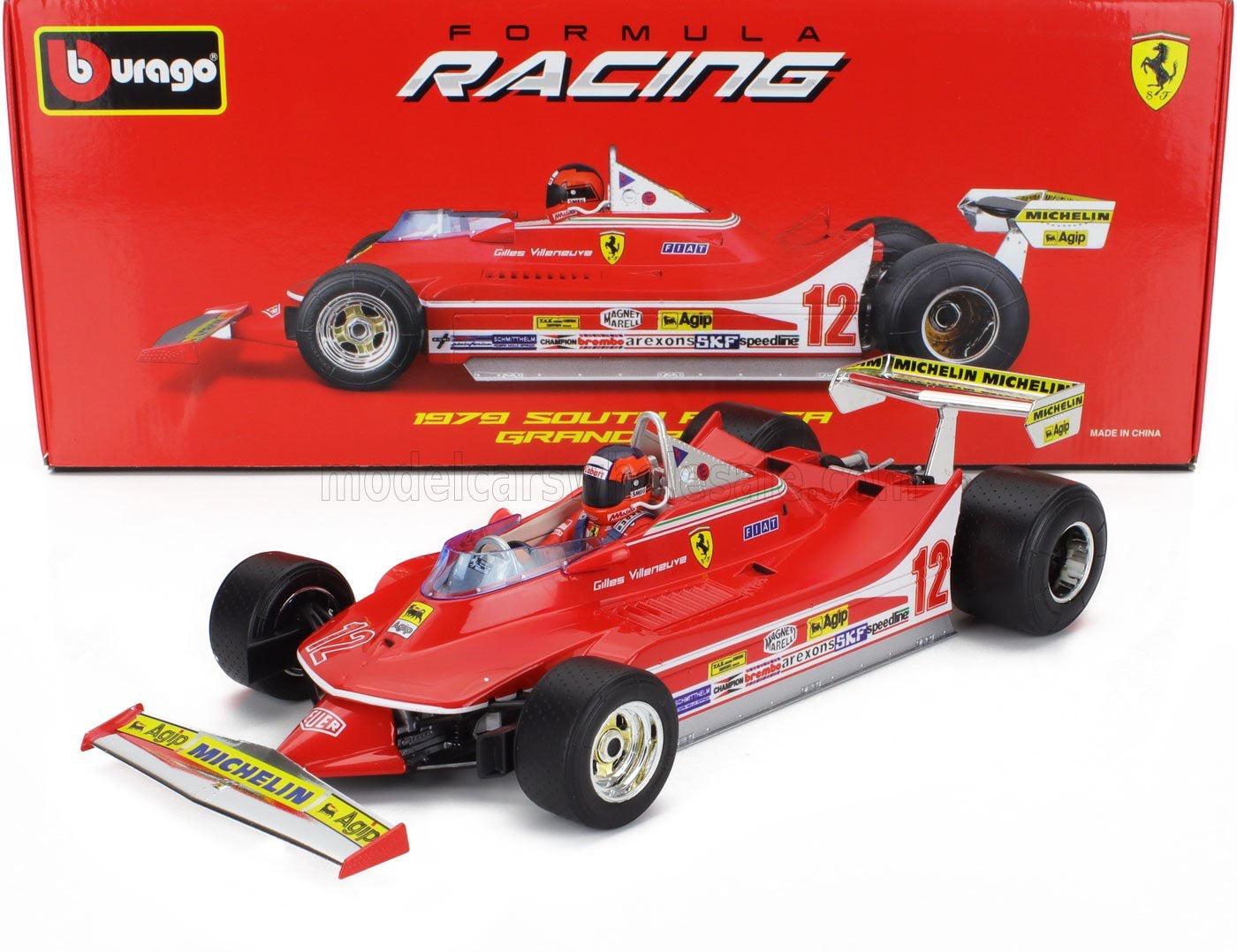 1/18 BURAGO FERRARI - F1 312T4 N 12 WINNER SOUTH AFRICA GP KYALAMI (WITH PILOT) 1979 GILLES VILLENEUVE - RED