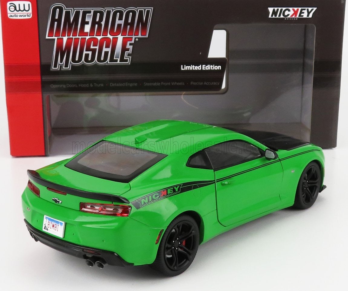 1/18 AUTOWORLD CHEVROLET - CAMARO SS 1LE NICKEY COUPE 2017 - GREEN BLACK LIMITED EDITION