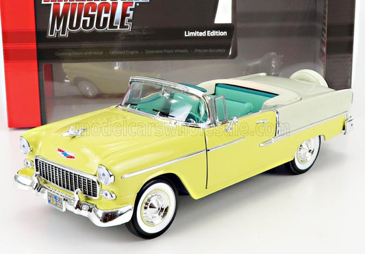 1/18 AUTOWORLD CHEVROLET - BEL AIR CABRIOLET OPEN 1955 - YELLOW SILVER LIMITED EDITION