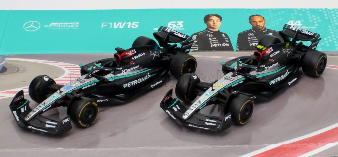 1/43 BURAGO MERCEDES GP - SET F1 2X W15 EQ PERFORMANCE TEAM AMG PETRONAS MOTORSPORT N 44 SEASON 2024 LEWIS HAMILTON + N 63 SEASON 2024 GEORGE RUSSELL