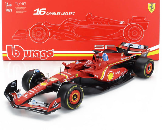 1/18 BURAGO DE LUXE FERRARI - F1 SF-24 TEAM SCUDERIA FERRARI N 16 4th EMILIA ROMAGNA IMOLA GP 2024 CHARLES LECLERC WITH SHOWCASE - RED BLACK