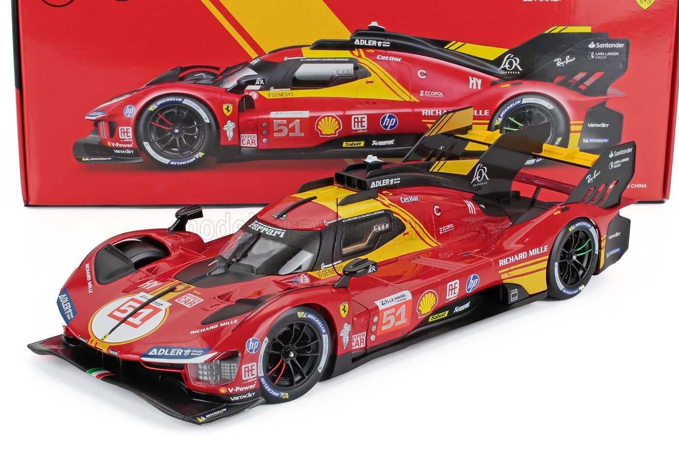 1/18 Burago Die-Cast FERRARI - 499P 3.0L TURBO V6 TEAM FERRARI AF CORSE N 51 3rd 24h LE MANS 2024 ALESSANDRO PIER GUIDI - JAMES CALADO - ANTONIO GIOVINAZZI