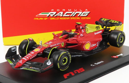 1/43 BURAGO FERRARI - F1-75 SCUDERIA FERRARI N 55 4th MONZA GP 2022 CARLOS SAINZ WITH DRIVER AND SHOWCASE (Copy)