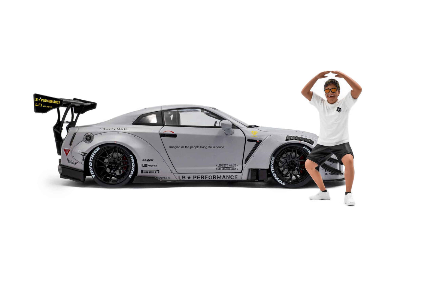 1/18 SOLIDO – Die-Cast Liberty Walk LBWK Nissan GT-R (R35) Fighter Jet Grey with Kato San Figure
