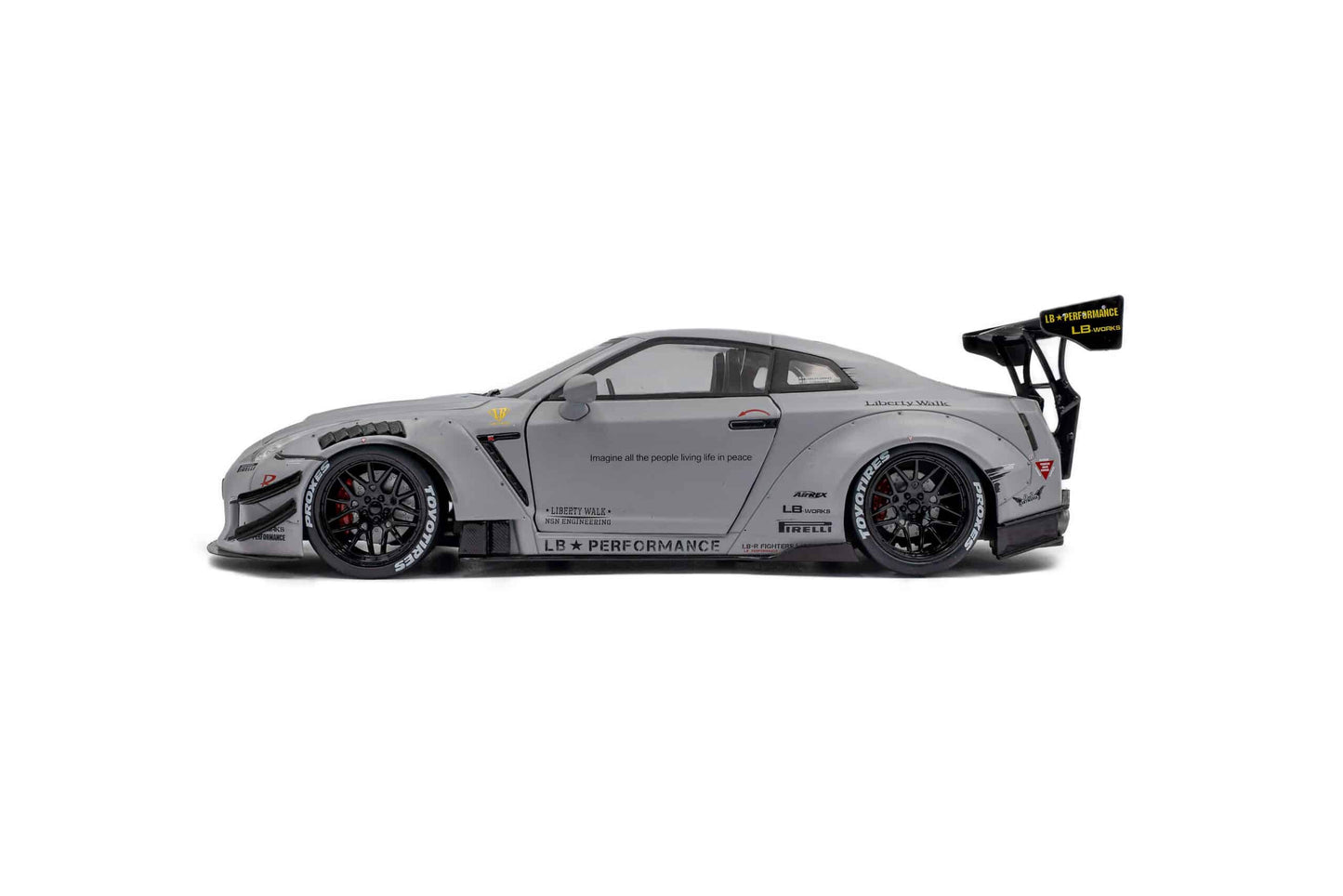 1/18 SOLIDO – Die-Cast Liberty Walk LBWK Nissan GT-R (R35) Fighter Jet Grey with Kato San Figure