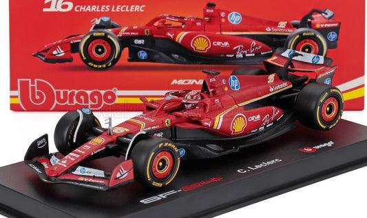 Burago 1/43 SIGNATURE FERRARI - F1 SF-24 TEAM SCUDERIA FERRARI N 16 WINNER MONACO GP 2024 CHARLES LECLERC - WITH PILOT AND SHOWCASE