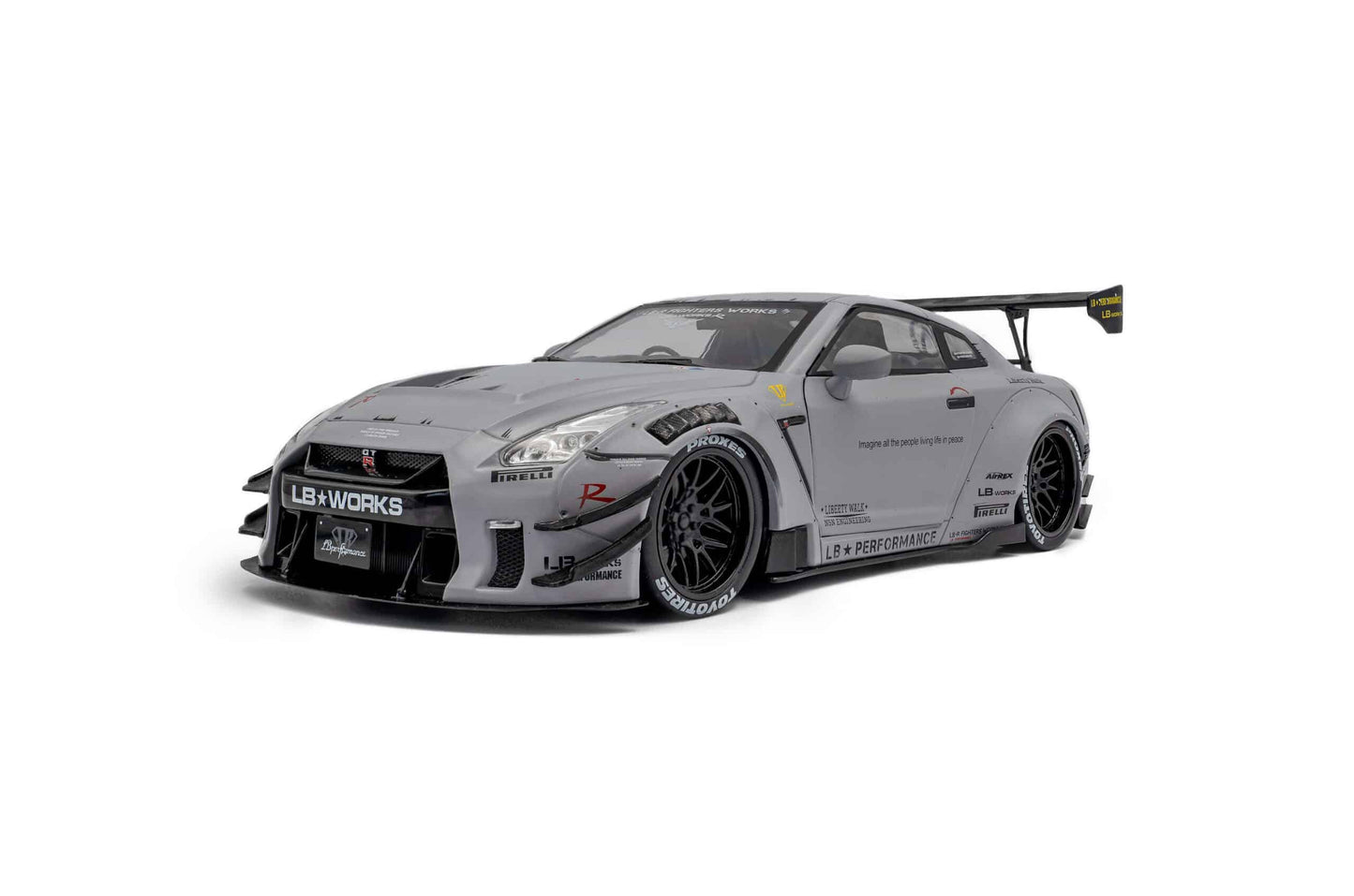 1/18 SOLIDO – Die-Cast Liberty Walk LBWK Nissan GT-R (R35) Fighter Jet Grey with Kato San Figure