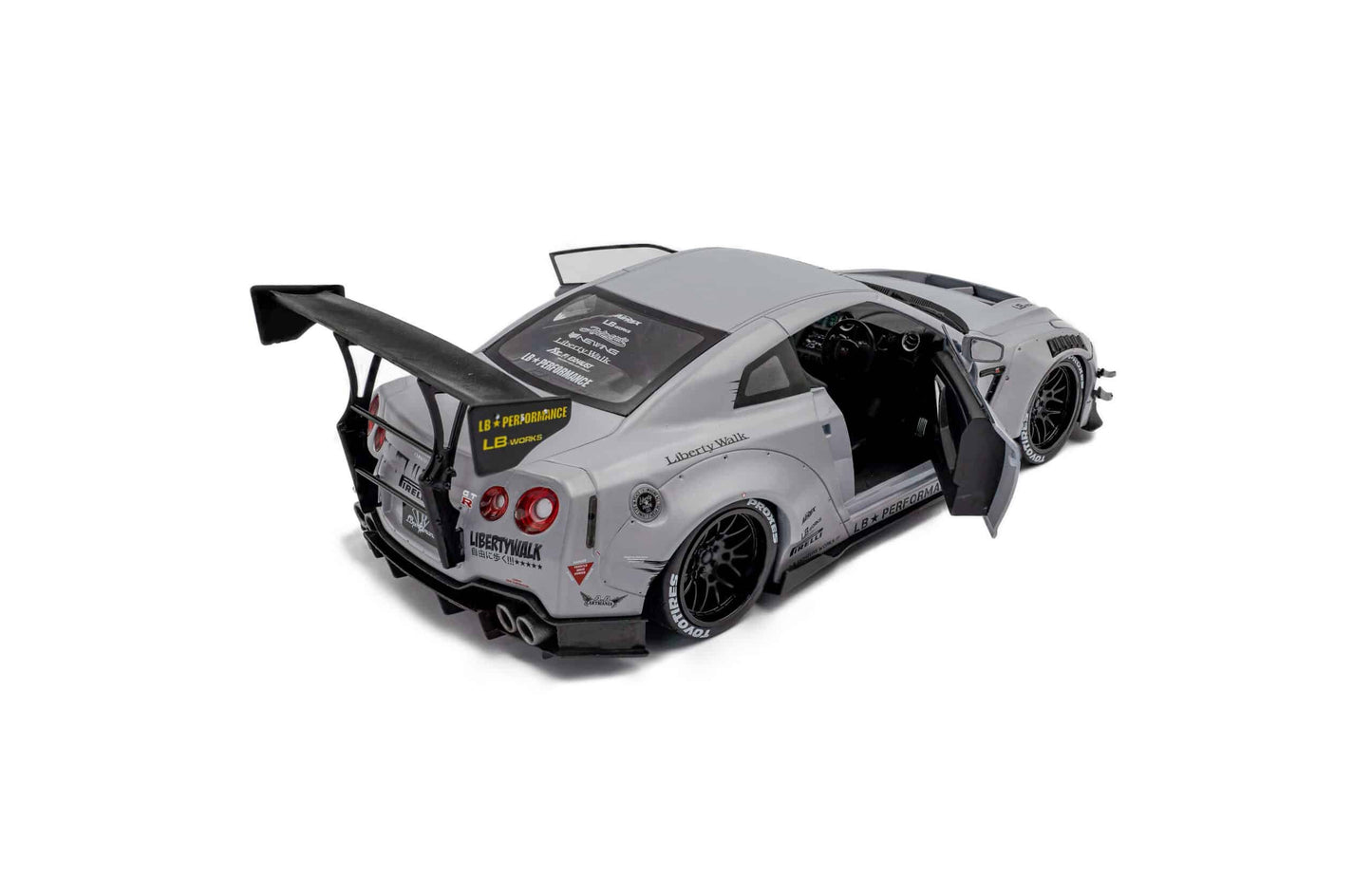 1/18 SOLIDO – Die-Cast Liberty Walk LBWK Nissan GT-R (R35) Fighter Jet Grey with Kato San Figure