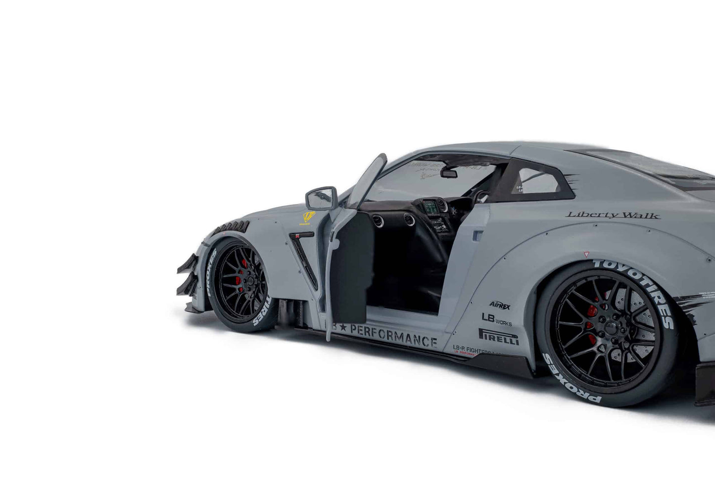 1/18 SOLIDO – Die-Cast Liberty Walk LBWK Nissan GT-R (R35) Fighter Jet Grey with Kato San Figure