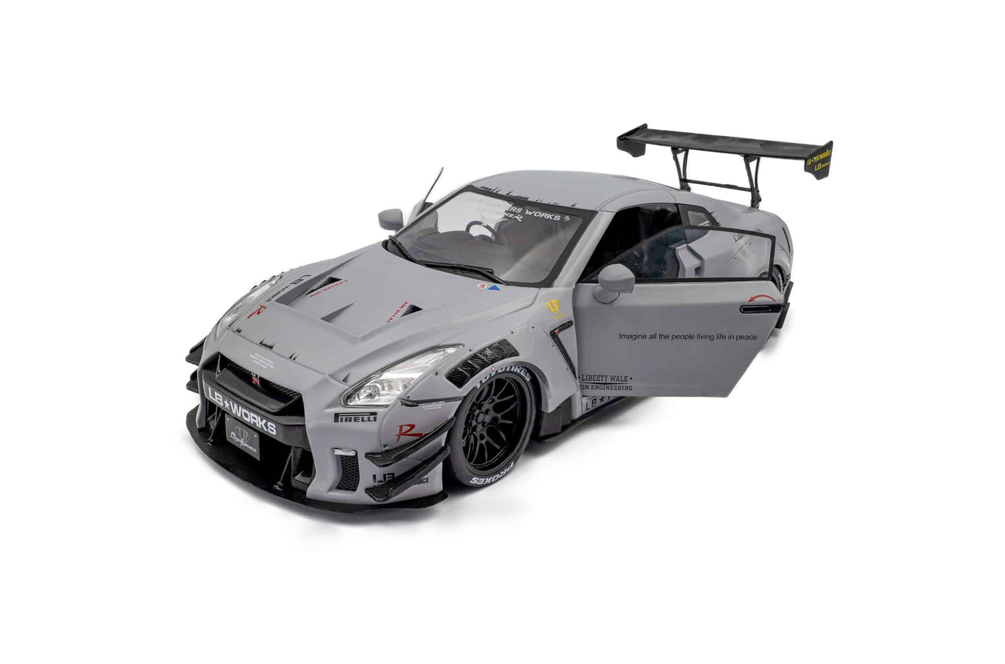 1/18 SOLIDO – Die-Cast Liberty Walk LBWK Nissan GT-R (R35) Fighter Jet Grey with Kato San Figure