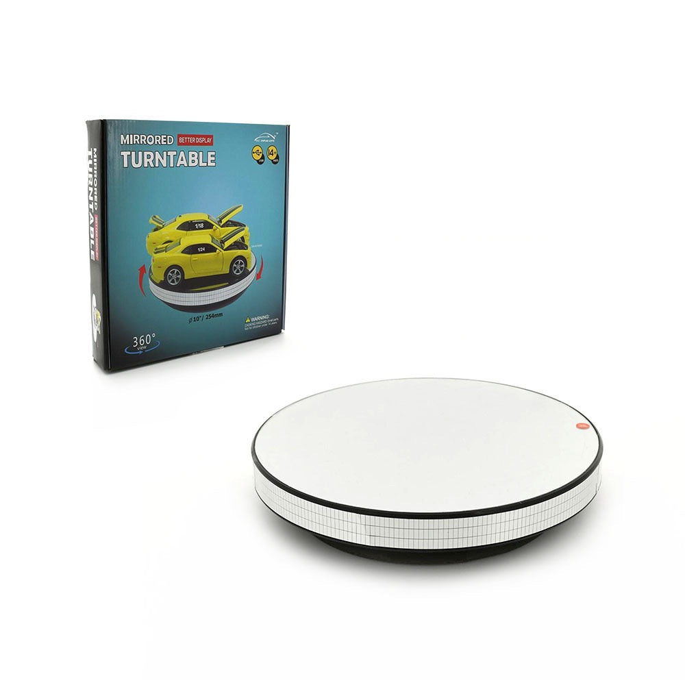 DELUXE Rotary Turntable 360° Mirrored 10" Motorised USB & Battery Powered For 1/24-1/18 Cars