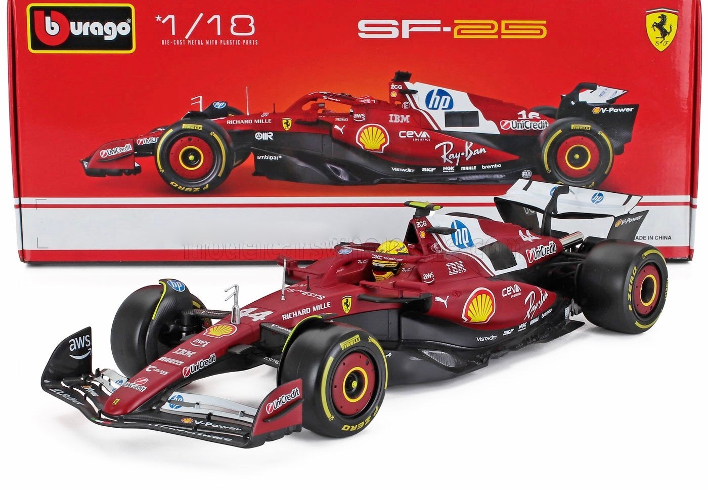 1/18 Burago Die-Cast FERRARI - F1 SF-25 TEAM SCUDERIA FERRARI HP N 44 SEASON 2025 LEWIS HAMILTON