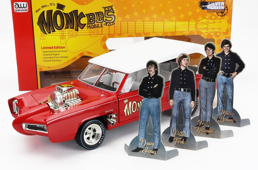 1/18 AUTOWORLD PONTIAC - GTO CONVERTIBLE MONKEEMOBILE - THE MONKEES 1966 - RED WHITE LIMITED EDITION