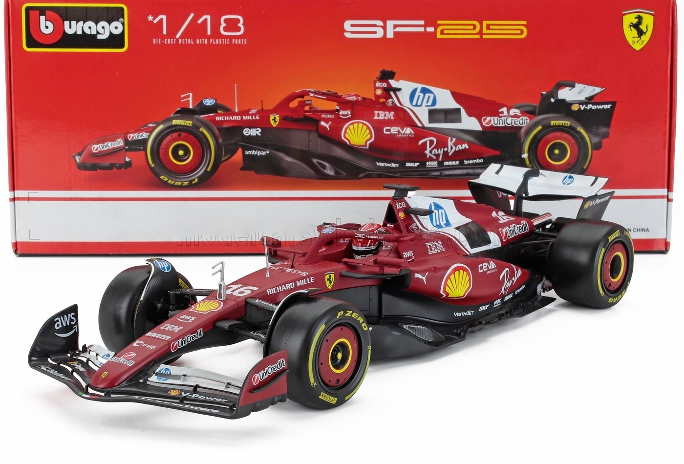 1/18 Burago Die-Cast FERRARI - F1 SF-25 TEAM SCUDERIA FERRARI N 16 SEASON 2025 CHARLES LECLERC