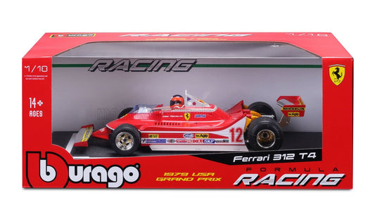 1/18 BURAGO FERRARI - F1 312T4 N 12 WINNER WATKINS GLEN GP USA (WITH PILOT FIGURE AND RAIN WHEELS) 1979 GILLES VILLENEUVE - RED