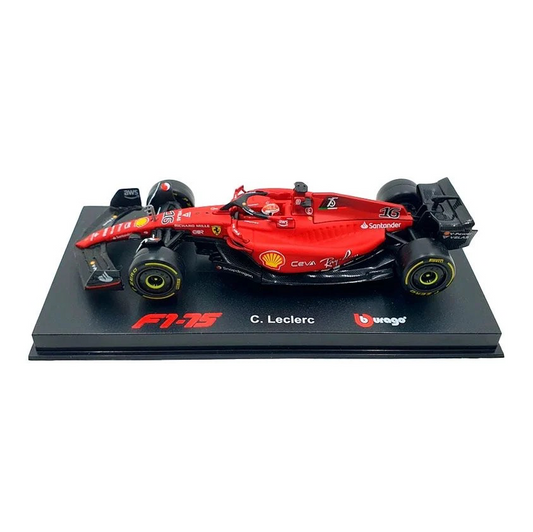 1/43 BURAGO FERRARI - F1-75 SCUDERIA FERRARI N 16 WINNER AUSTRALIAN GP 2022 CHARLES LECLERC WITH DRIVER AND SHOWCASE