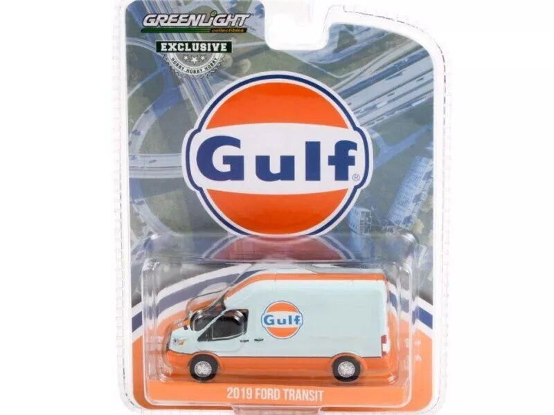 GREENLIGHT 1/64 FULL DIE-CAST 2019 MK8 FORD TRANSIT GULF OIL LWB HIGH ROOF VAN