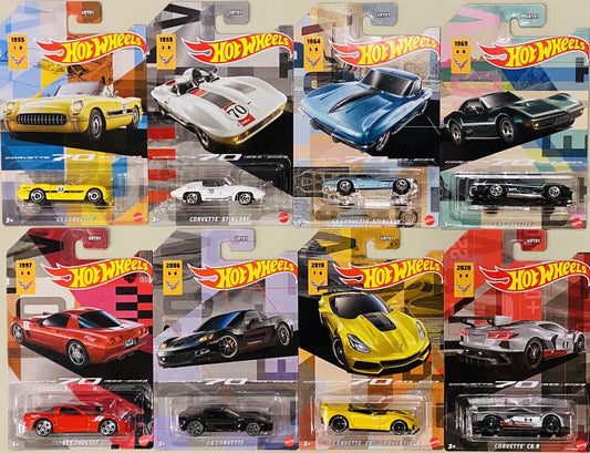 Hot Wheels 2022 Corvette 70TH Anniversary 1953-2023 Full Set of 8 RARE VHTF!