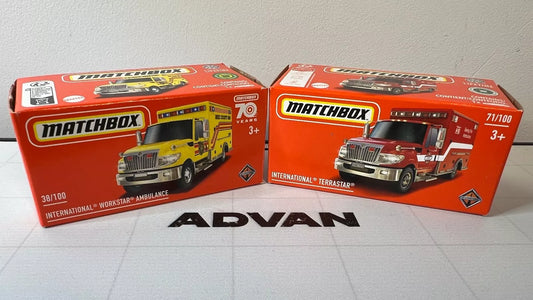 MATCHBOX POWER GRAB '23 INTERNATIONAL WORKSTAR & '24 TERRASTAR FIRE AMBULANCE