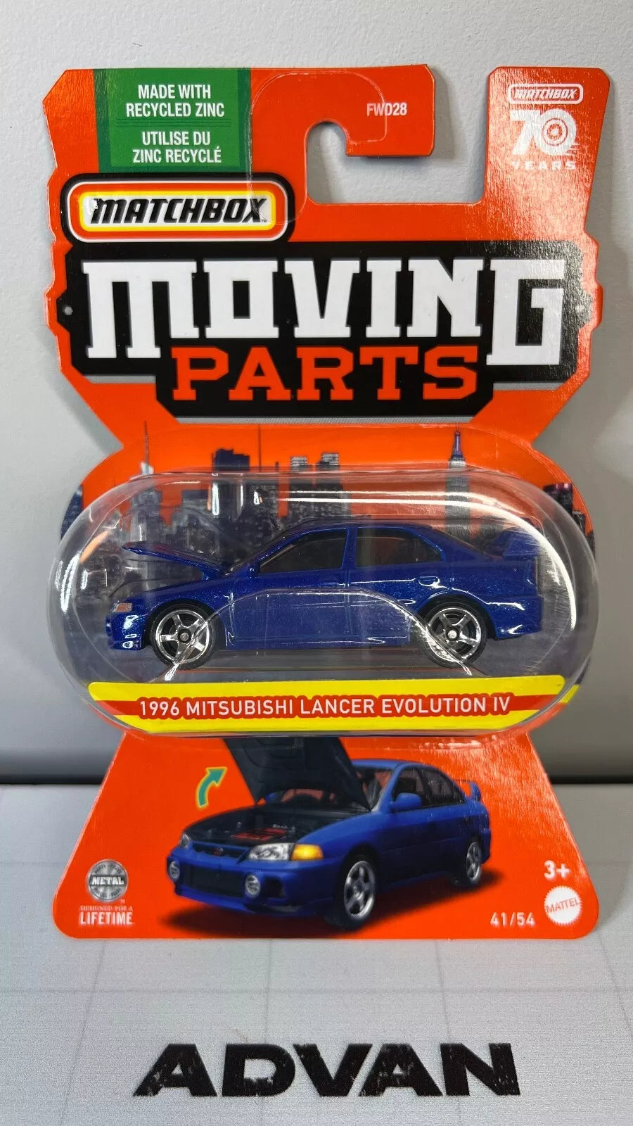 Matchbox Moving Parts 1996 Mitsubishi Lancer Evolution IV 70 Years Opening Hood